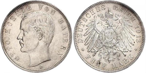 5 Марка Королівство Баварія (1806 - 1918) Срібло Otto of Bavaria (1848 – 1916)