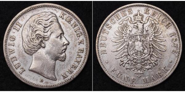 5 Марка Королівство Баварія (1806 - 1918) Срібло Людвіг II (король Баварії)(1845 – 1886)