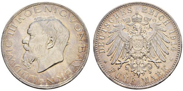 5 Марка Королівство Баварія (1806 - 1918) Срібло Людвіг III (король Баварії) (1845 – 1921)
