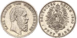 5 Марка Королівство Вюртемберг Срібло Charles I of Württemberg