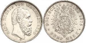 5 Марка Королівство Вюртемберг Срібло Charles I of Württemberg
