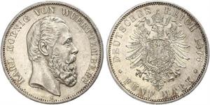 5 Марка Королівство Вюртемберг Срібло Charles I of Württemberg