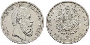 5 Марка Королівство Вюртемберг Срібло Charles I of Württemberg