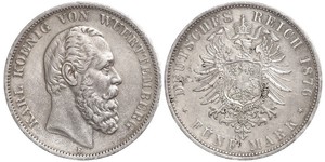 5 Марка Королівство Вюртемберг Срібло Charles I of Württemberg