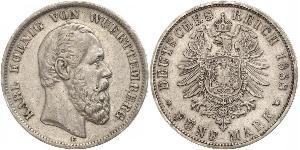 5 Марка Королівство Вюртемберг Срібло Charles I of Württemberg