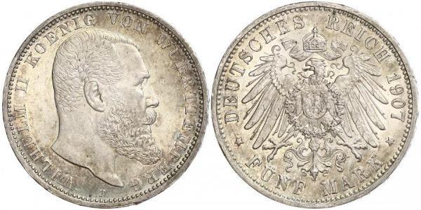 5 Марка Королівство Вюртемберг Срібло Wilhelm II, German Emperor (1859-1941)