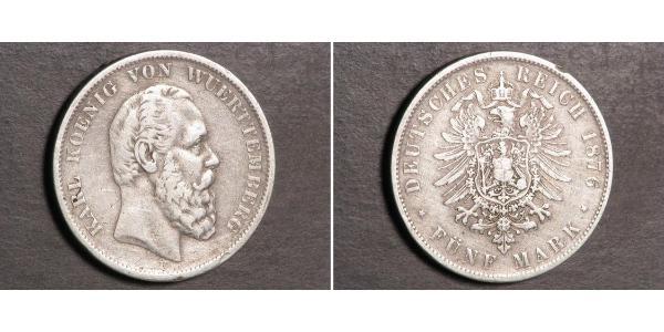 5 Марка Королівство Вюртемберг Срібло Charles I of Württemberg