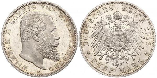 5 Марка Королівство Вюртемберг Срібло Wilhelm II, German Emperor (1859-1941)