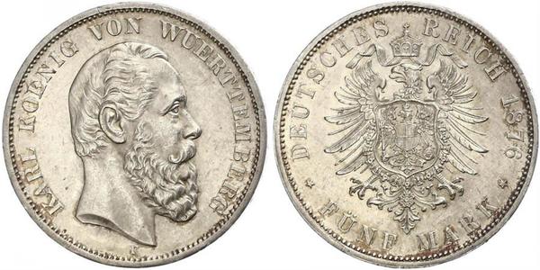 5 Марка Королівство Вюртемберг Срібло Charles I of Württemberg