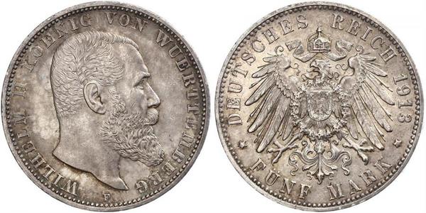 5 Марка Королівство Вюртемберг Срібло Wilhelm II, German Emperor (1859-1941)
