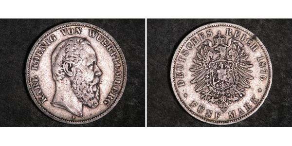 5 Марка Королівство Вюртемберг Срібло Charles I of Württemberg