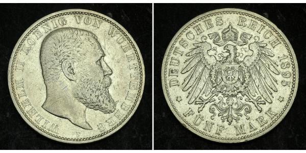 5 Марка Королівство Вюртемберг Срібло Wilhelm II, German Emperor (1859-1941)
