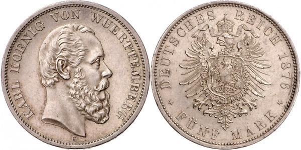 5 Марка Королівство Вюртемберг Срібло Charles I of Württemberg