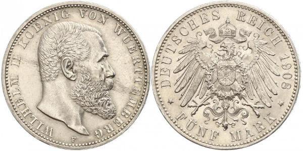 5 Марка Королівство Вюртемберг Срібло Wilhelm II, German Emperor (1859-1941)