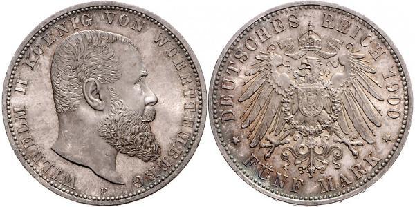 5 Марка Королівство Вюртемберг Срібло Wilhelm II, German Emperor (1859-1941)