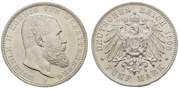 5 Марка Королівство Вюртемберг Срібло Wilhelm II, German Emperor (1859-1941)