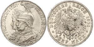 5 Марка Королівство Пруссія (1701-1918) Срібло Wilhelm II, German Emperor (1859-1941)