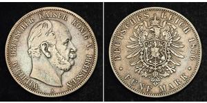 5 Марка Королівство Пруссія (1701-1918) Срібло Wilhelm I, German Emperor (1797-1888)