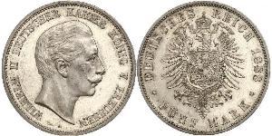 5 Марка Королівство Пруссія (1701-1918) Срібло Wilhelm II, German Emperor (1859-1941)