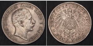 5 Марка Королівство Пруссія (1701-1918) Срібло Wilhelm II, German Emperor (1859-1941)