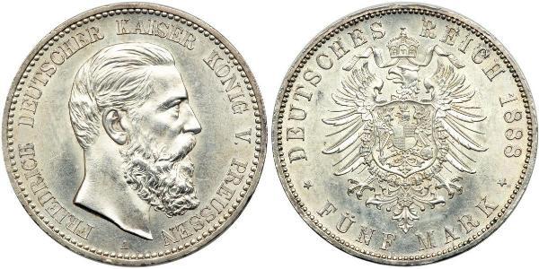 5 Марка Королівство Пруссія (1701-1918) Срібло Фрідріх III (німецький імператор) (1831-1888)