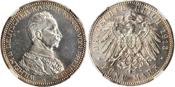 5 Марка Королівство Пруссія (1701-1918) Срібло Wilhelm II, German Emperor (1859-1941)