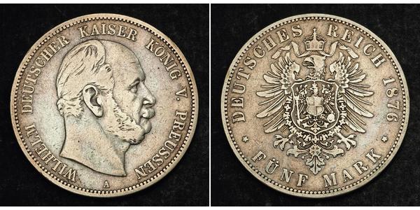 5 Марка Королівство Пруссія (1701-1918) Срібло Wilhelm I, German Emperor (1797-1888)
