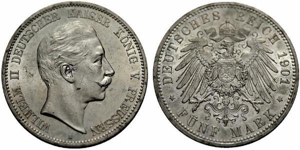 5 Марка Королівство Пруссія (1701-1918) Срібло Wilhelm II, German Emperor (1859-1941)