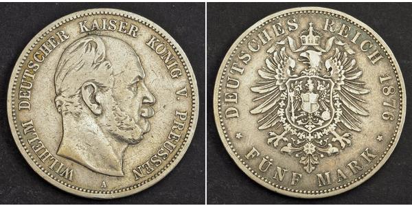 5 Марка Королівство Пруссія (1701-1918) Срібло Wilhelm I, German Emperor (1797-1888)