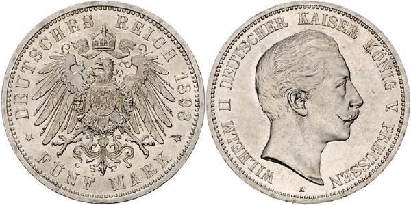 5 Марка Королівство Пруссія (1701-1918) Срібло Wilhelm II, German Emperor (1859-1941)