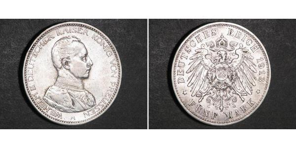 5 Марка Королівство Пруссія (1701-1918) Срібло Wilhelm II, German Emperor (1859-1941)