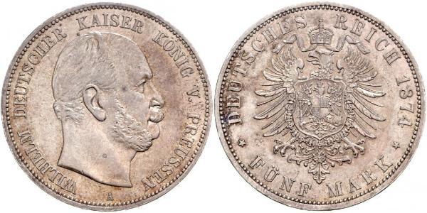 5 Марка Королівство Пруссія (1701-1918) Срібло Wilhelm I, German Emperor (1797-1888)
