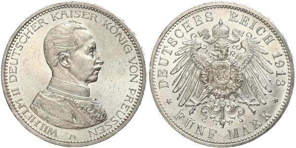 5 Марка Королівство Пруссія (1701-1918) Срібло Wilhelm II, German Emperor (1859-1941)