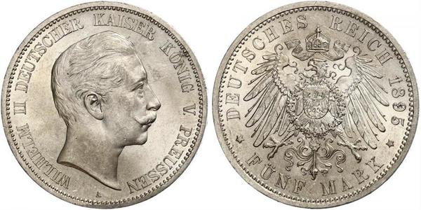 5 Марка Королівство Пруссія (1701-1918) Срібло Wilhelm II, German Emperor (1859-1941)