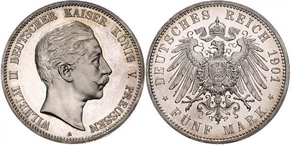 5 Марка Королівство Пруссія (1701-1918) Срібло Wilhelm II, German Emperor (1859-1941)