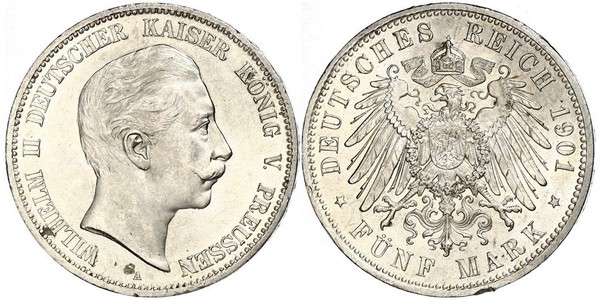5 Марка Королівство Пруссія (1701-1918) Срібло Wilhelm II, German Emperor (1859-1941)