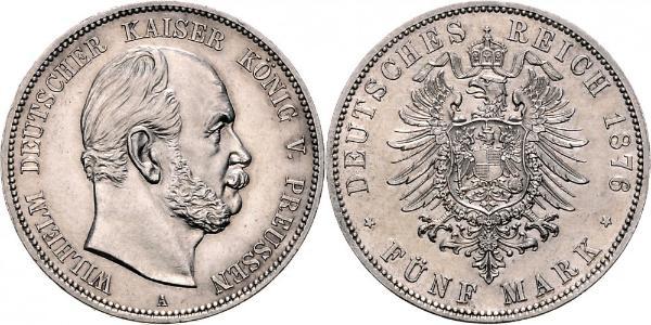 5 Марка Королівство Пруссія (1701-1918) Срібло Wilhelm I, German Emperor (1797-1888)