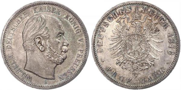 5 Марка Королівство Пруссія (1701-1918) Срібло Wilhelm I, German Emperor (1797-1888)