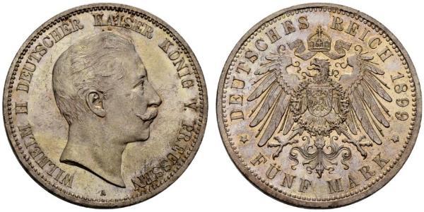 5 Марка Королівство Пруссія (1701-1918) Срібло Wilhelm II, German Emperor (1859-1941)