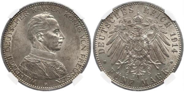 5 Марка Королівство Пруссія (1701-1918) Срібло Wilhelm II, German Emperor (1859-1941)