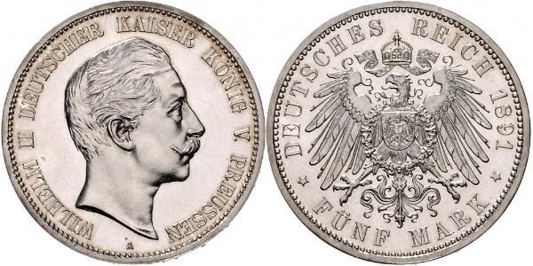 5 Марка Королівство Пруссія (1701-1918) Срібло Wilhelm II, German Emperor (1859-1941)