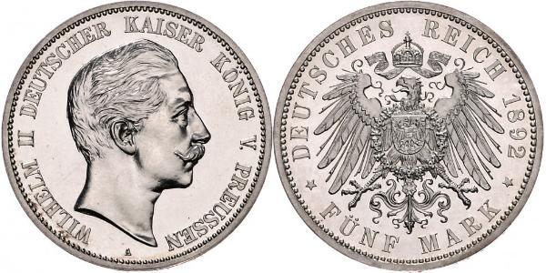 5 Марка Королівство Пруссія (1701-1918) Срібло Wilhelm II, German Emperor (1859-1941)