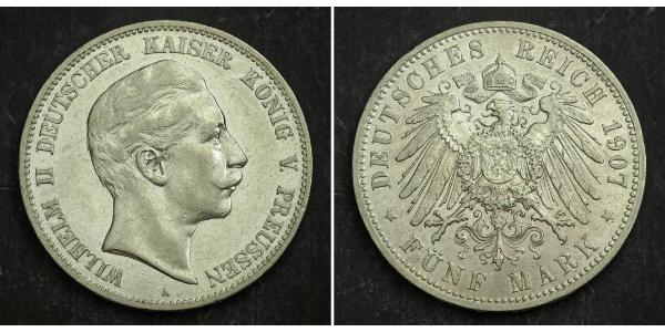 5 Марка Королівство Пруссія (1701-1918) Срібло Wilhelm II, German Emperor (1859-1941)