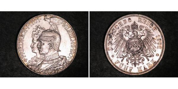 5 Марка Королівство Пруссія (1701-1918) Срібло Wilhelm II, German Emperor (1859-1941)