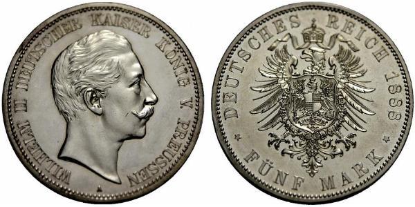 5 Марка Королівство Пруссія (1701-1918) Срібло Wilhelm II, German Emperor (1859-1941)