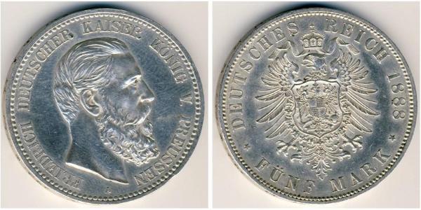 5 Марка Королівство Пруссія (1701-1918) Срібло Фрідріх III (німецький імператор) (1831-1888)