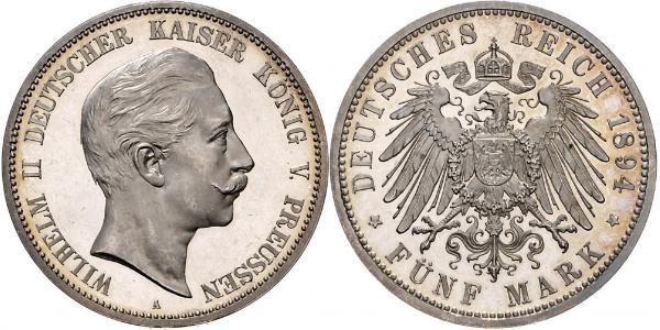 5 Марка Королівство Пруссія (1701-1918) Срібло Wilhelm II, German Emperor (1859-1941)