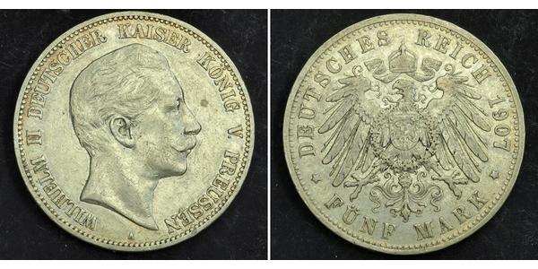 5 Марка Королівство Пруссія (1701-1918) Срібло Wilhelm II, German Emperor (1859-1941)