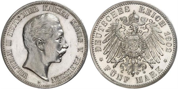 5 Марка Королівство Пруссія (1701-1918) Срібло Wilhelm II, German Emperor (1859-1941)