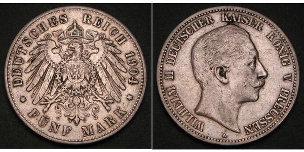 5 Марка Королівство Пруссія (1701-1918) Срібло Wilhelm II, German Emperor (1859-1941)